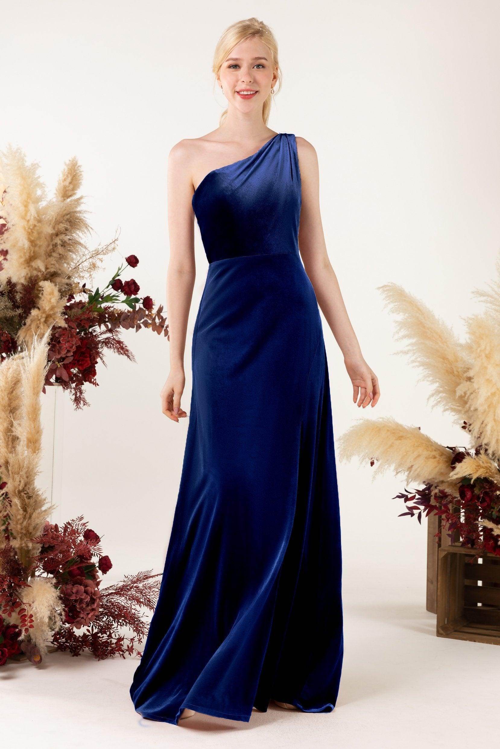Sheath Sweep-Brush Train Velvet Bridesmaid Dress Formal Dresses CB0537PS - COCOMELODY